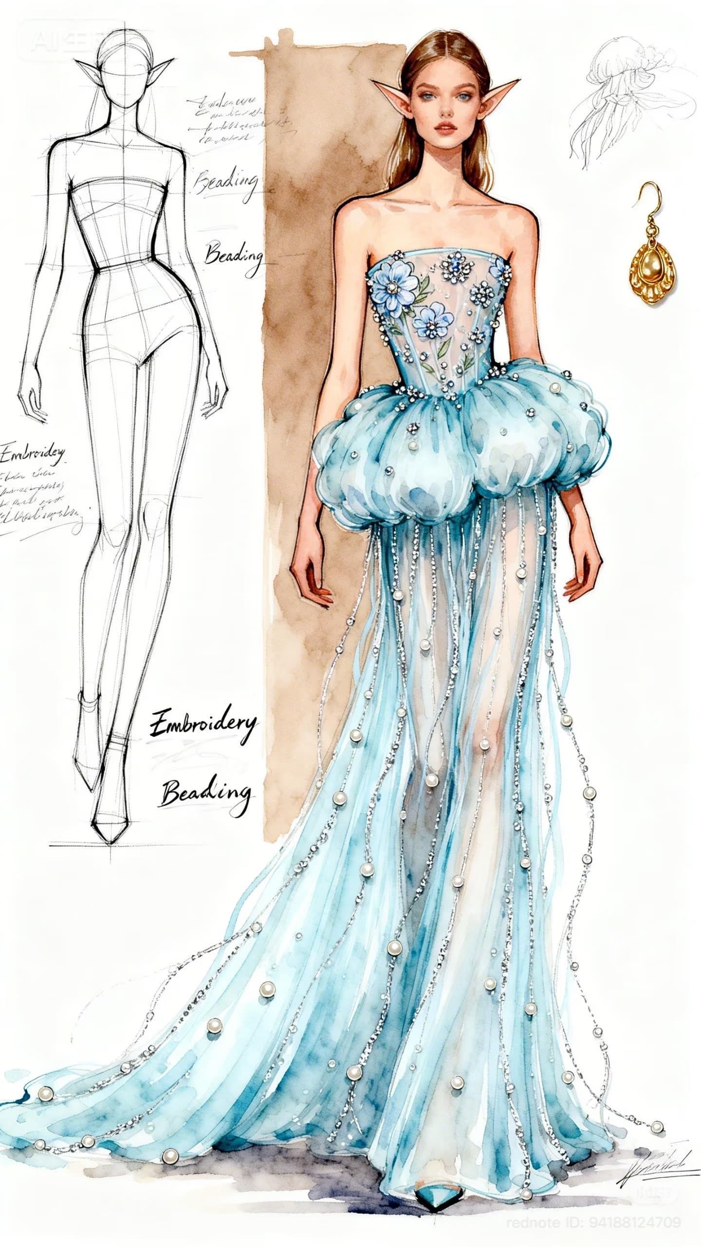 Jellyfish Gown — beaded tulle, bubble bodice, pearl-strand skirt. Would you wear this to the gala?